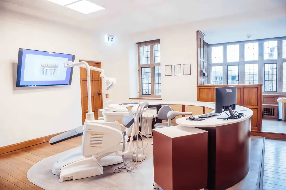 A dentist reviewing a scan with a patient